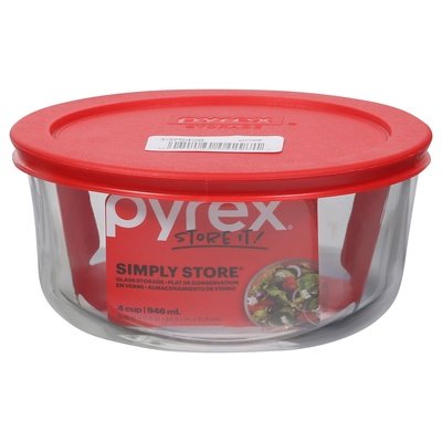 Pyrex 4 Cup, Round, Red Plastic 4/1 Ct [UNFI #06197]