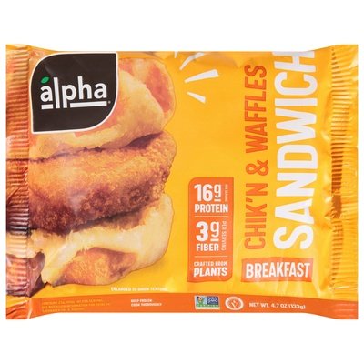 Alpha Foods Chik`N Waffle Sandwich - Plant Based 10/4.7 Oz [UNFI #21083]