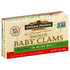 Crown Prince Smoked Baby Clams In Olive Oil 12/3 Oz [UNFI #23295]
