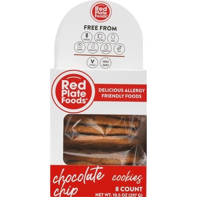 Red Plate Foods Cookies Choc Chip 8Ct Vegan Gf 6/10.5 Oz [Peterson #29832]