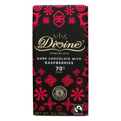 Divine 70% Dark Choc Raspberries Bar 12/3 OZ [UNFI #06131]