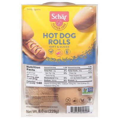 Schar Hot Dog Rolls,Gluten Free 4/8 Oz [UNFI #10168]