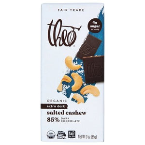 OG2 Theo Chocolate Salted Cashew Bar,85% Dark 12/3 OZ [UNFI #29481]