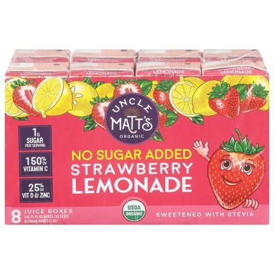 Uncle Matts Organic Lemonade Strawberry Juice Box 4/8/6.75 Oz [UNFI #82726]